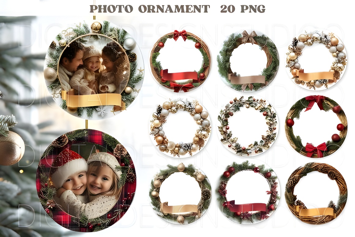 Custom Round Christmas Ornament PNG - Sublimation Digital Download