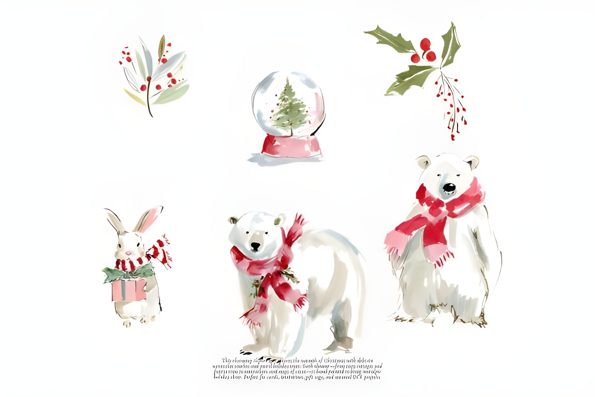 Cozy Christmas Watercolor Clipart: Holiday PNG, Nutcracker, Winter Animals - Image 4